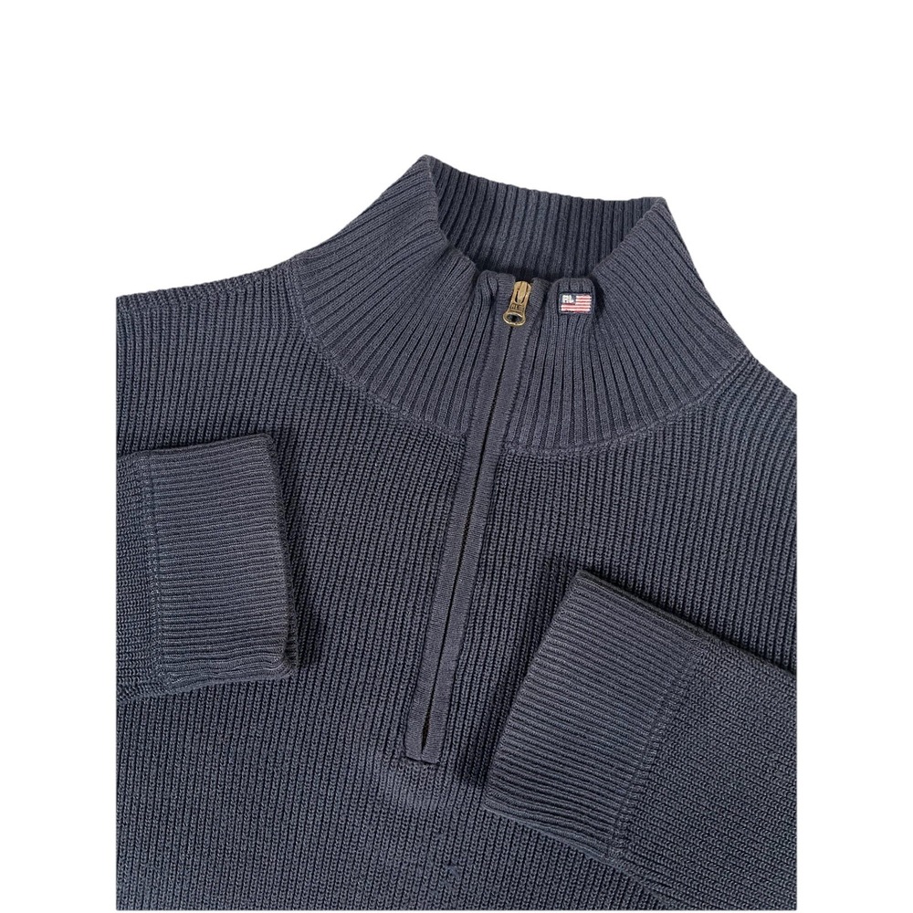 Polo Jeans Company Ralph Lauren Blue Ribbed Heavy Cotton Quarter Zip Sweater XXL